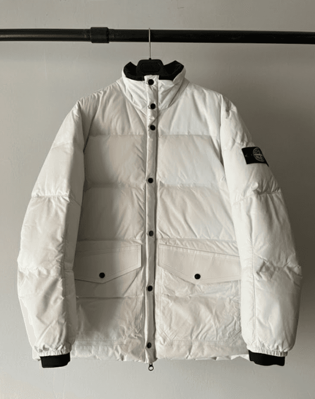 Stone Island Lightweight Leather Down Jacket White - Image 1